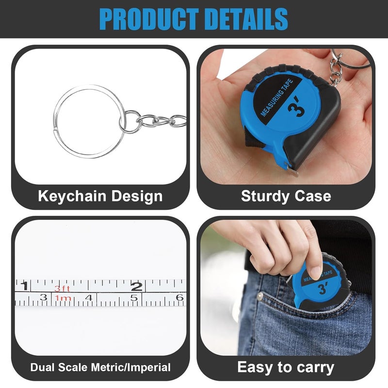 akrishely 60 Pcs Mini Measuring Tape Keychains 3 Ft Small Tape Measure Inch Metric Scale Bulk with Lock Steel Easy Read Pocket for Party Favors Birthday Daily Use（Blue） (Blue) - Image 3
